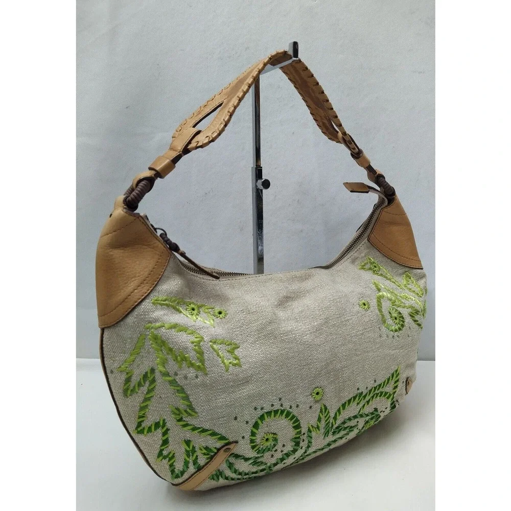 Cole Haan Multicolor Canvas Leather Trim Floral Zipper Closure Hobo Shoulder Bag